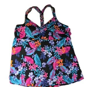 Women Plus Size 24 Black‎ Floral Halter Dress Skirt One Piece Swimsuit